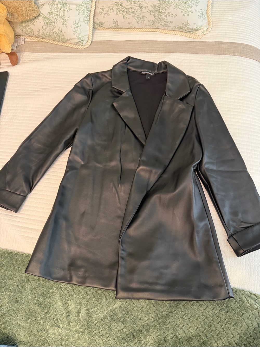 Worthington Black Faux Leather Long Blazer Jacket